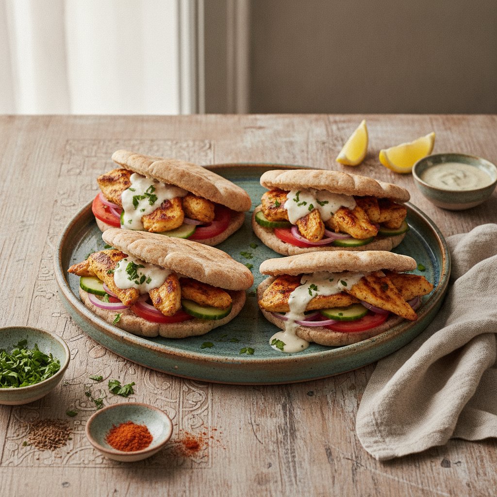 Mediterranean-Lebanese Low-Fat Chicken Shawarma Sandwiches