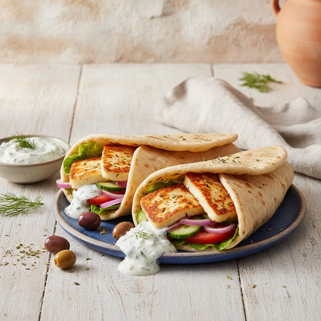 Vegetarian Gyros with Halloumi and Tzatziki